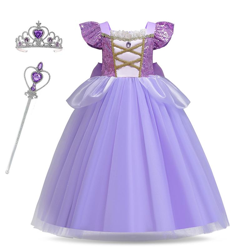 Meisjes Rapunzel Jurk Kinderen Tangled Verkleedkostuum Kinderen Carnavals Prinsessenkostuum Verjaardagsfeest Jurk Outfit Kleding Vestidos 130(5-6T) pink