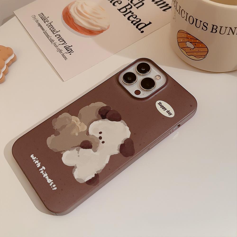 Applicable To 13 IPhone 15 Promax Brown Puppy 16 Philin 11 Autumn and Winter Cute 14 Frosted