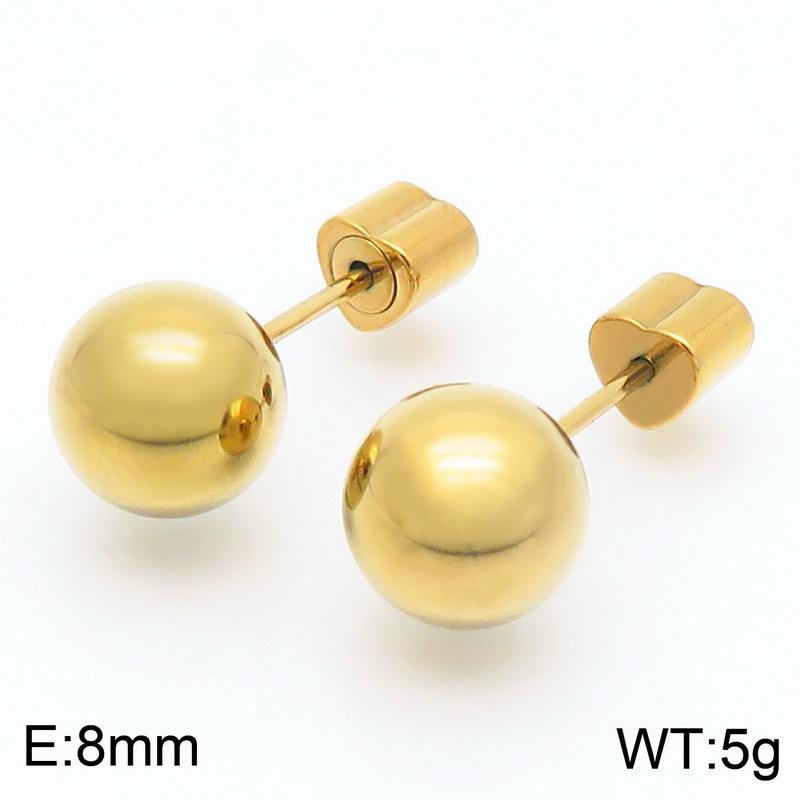 European & American Titanium Steel Round Bead Women's Stud Earrings - Simple Street Style Accessories