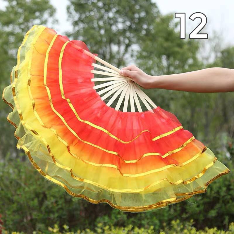 Éventail pliant coloré en soie teinte pour danseuse, éventails en soie imitation pour la pratique, style chinois fait main, accessoires de performance de danse Yangko