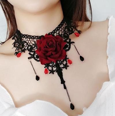 Gotický Lolita růžový choker náhrdelník