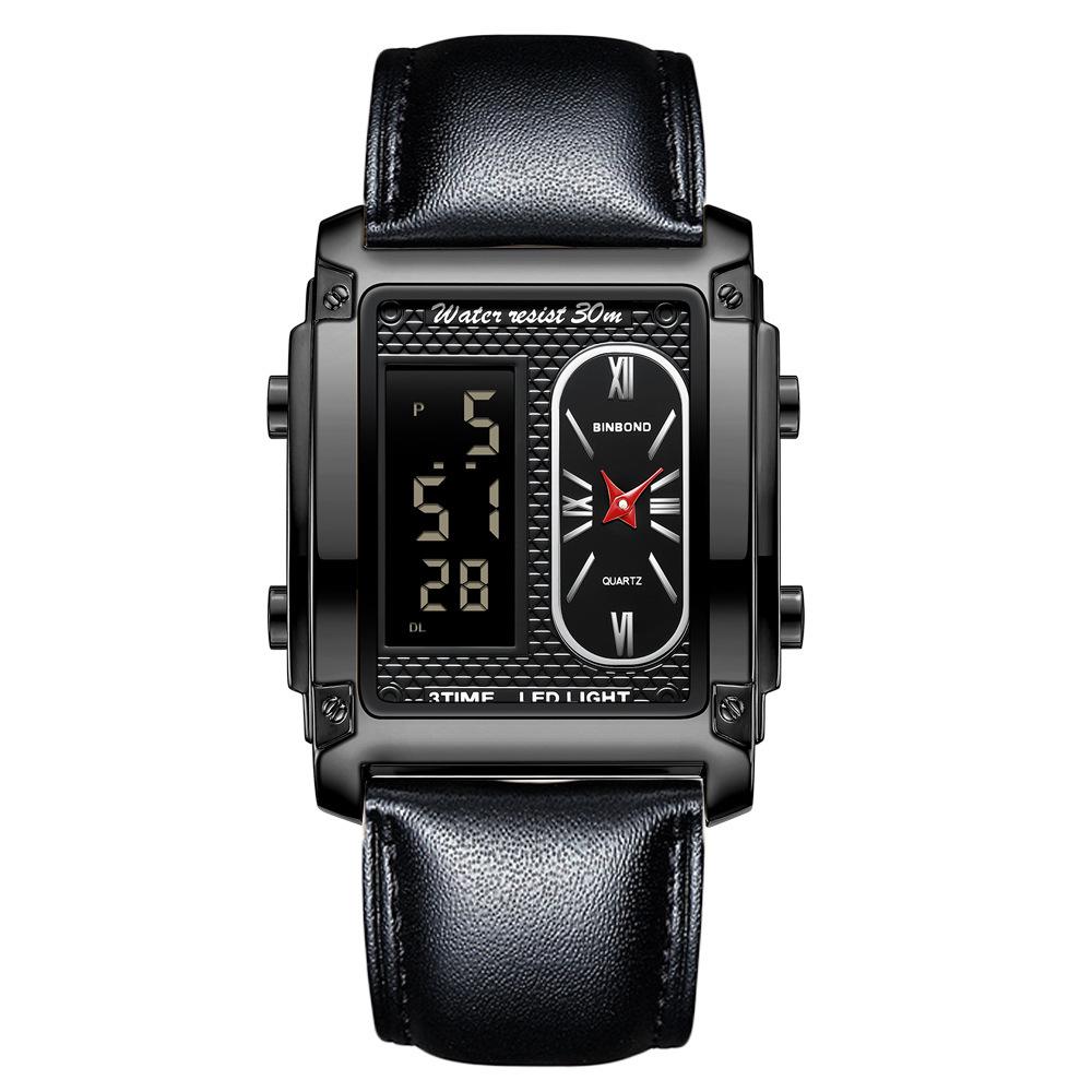 Binbang Men s Multifunctional Waterproof Dual Movement Steel Band Electronic Watch