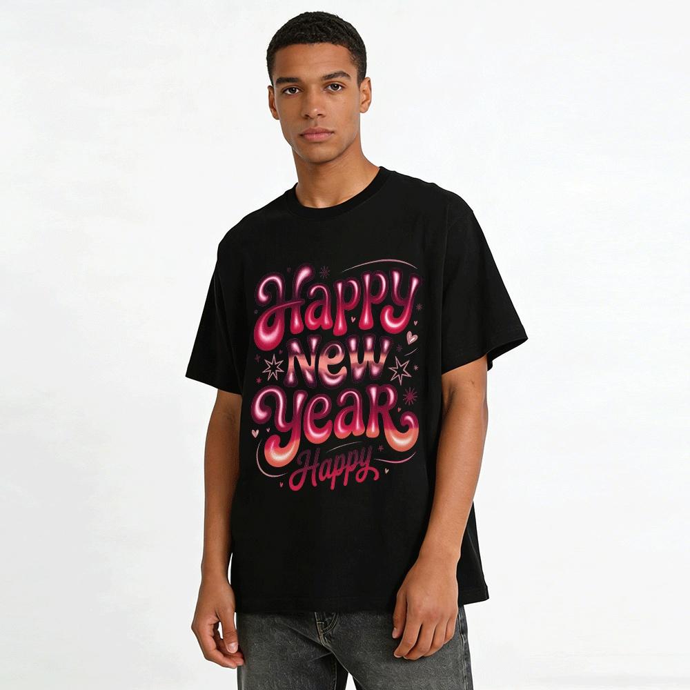 Happy New Year Print Casual Top Pure cotton T-shirt