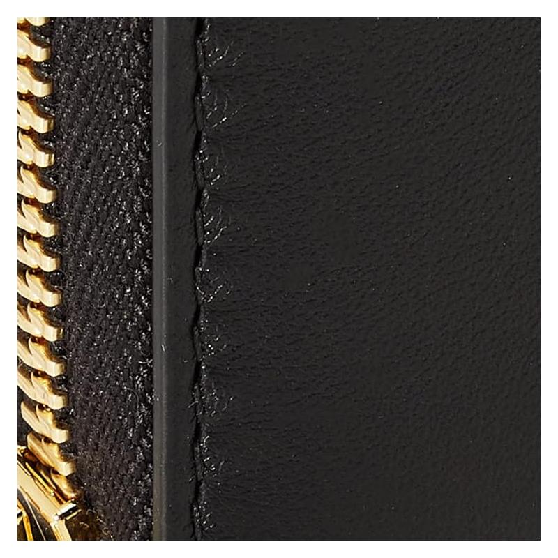 Gucci Metal Logo Zipper Closure Leather Wallet Unisex Couple Style Black with Mysterious White