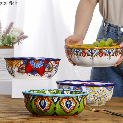 Creative Hand-painted Ceramic Bowl Irregular Salad Bowl Dessert Bowl Fruit Bowls Thick Soup Bowls Restaurant Specialty Tableware
