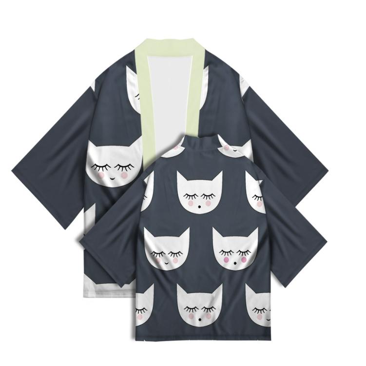 New Women's Cute Kitten Digital Print Summer Seven Sleeve Kimono Cardigan Japanese Kimono