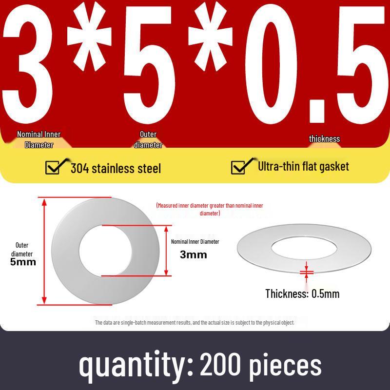 Plochá podložka z nerezové oceli 304 pro nastavení vůle hřídele (0,1/0,2/0,3 mm)