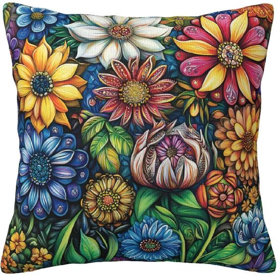 Boho Floral Decorative Throw Pillow Covers 18x18 Inch Plush Cushion Case for Living Room Bedroom Couch Bed Chair Home Decor Boho Floral