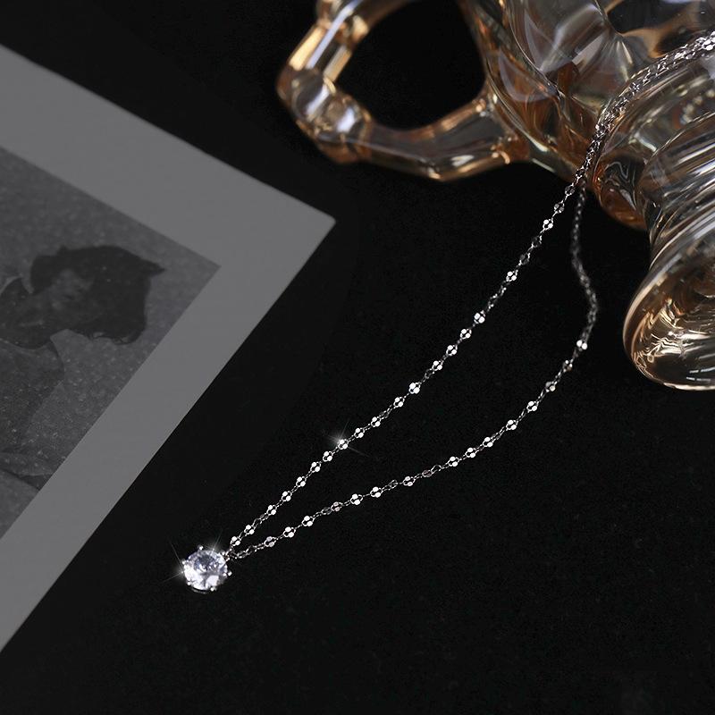 Six-claw Single Diamond Zircon Necklace Women's Simple Light Luxury Niche Design Clavicle Chain