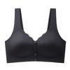 Light Gray Ribbed Front-closure Wireless Bra with Wide Shoulder Straps and Scalloped Neckline