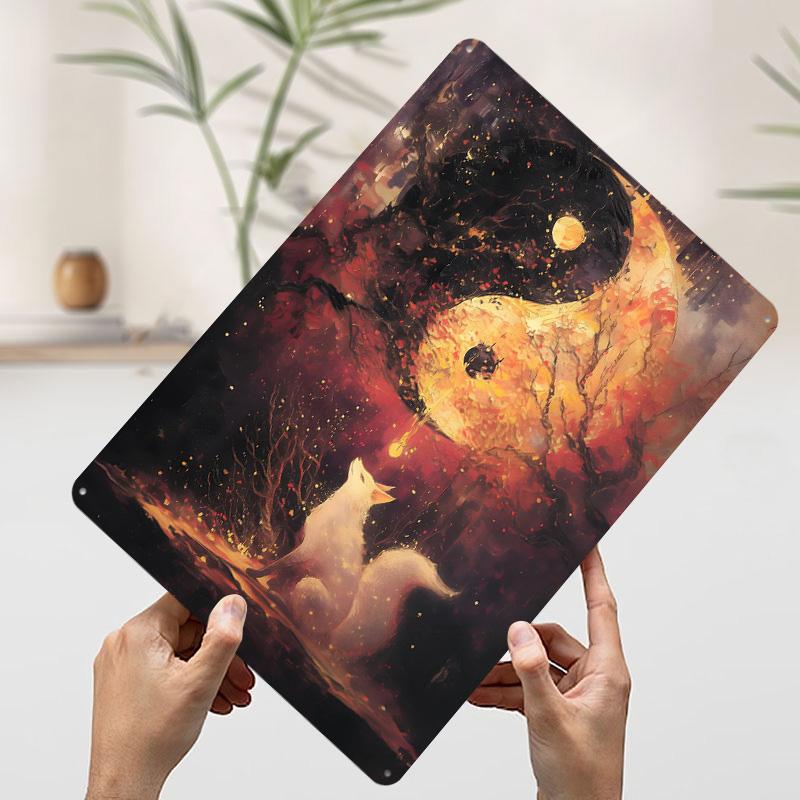 

Yin Yang Fox Tin Plaque Poster Customized Wall Art Retro Vintage Metal Signs for Man Cave Setup Decorations Bar Accessories Home 20x30cm（7.8x11.8inch）