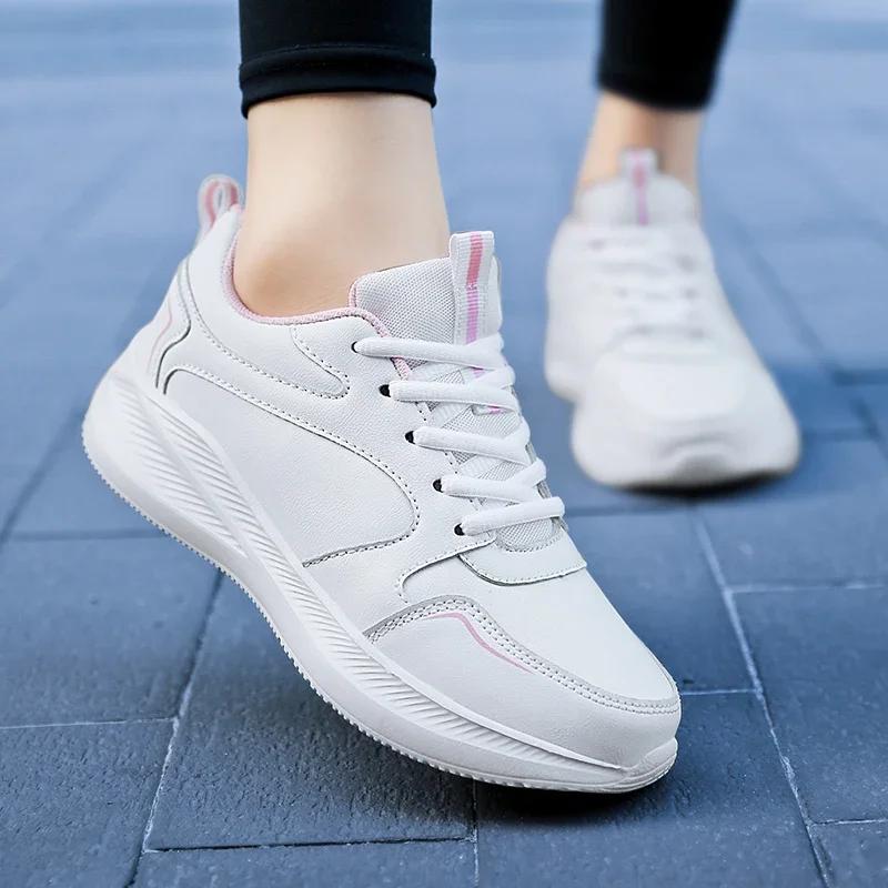 Vier Jahreszeiten wasserdichte leichte Laufschuhe Damen Leder Jogging Casual Sneakers Damenmode rutschfeste Fitnessschuhe