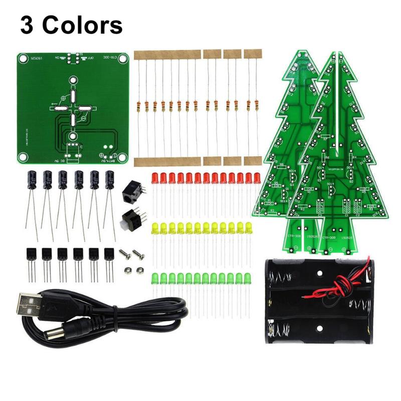 Diy Electronics Kit 3D Christmas Tree Soldering Practice Electronic Science Assembly Kit 3 Color/7 Color Flashing Led Pcb