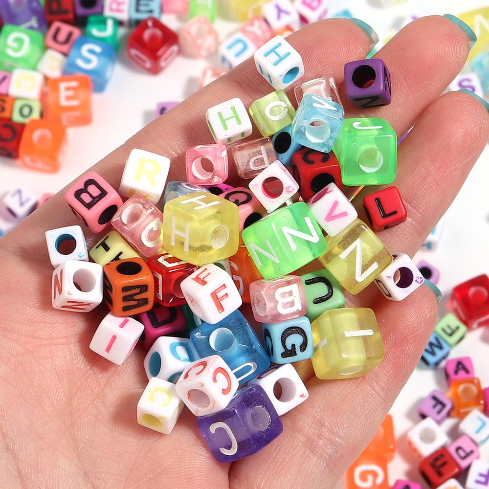Wholesale 100Pcs 6/7/10mm Acrylic Alphabet Beads Square Shape Letters Beads For Jewelry Making DIY Crafts Bracelet Earrings