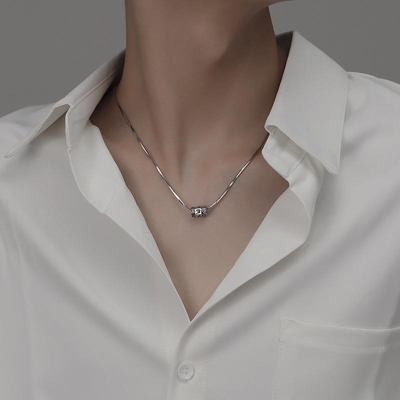 

Винтажная вращающаяся бусина-мантра с шестью символами, подвеска из серебра 925 пробы, ожерелья для мужчин, цепочка-змея, ювелирные изделия унисекс 45cm