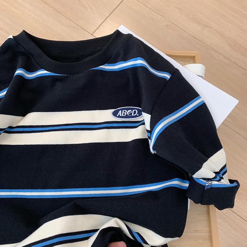 Autumn Children Clothes Girls Long Sleeves Bottoming Shirts Cool Boys Stripe Cotton T-shirt Teen Loose Casual 2-7y Kids Top