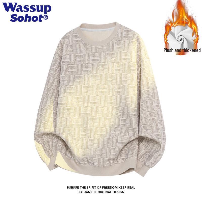 Wassup Sohot Men's American Retro Loose Casual Round Neck Long Sleeve Sweatshirt