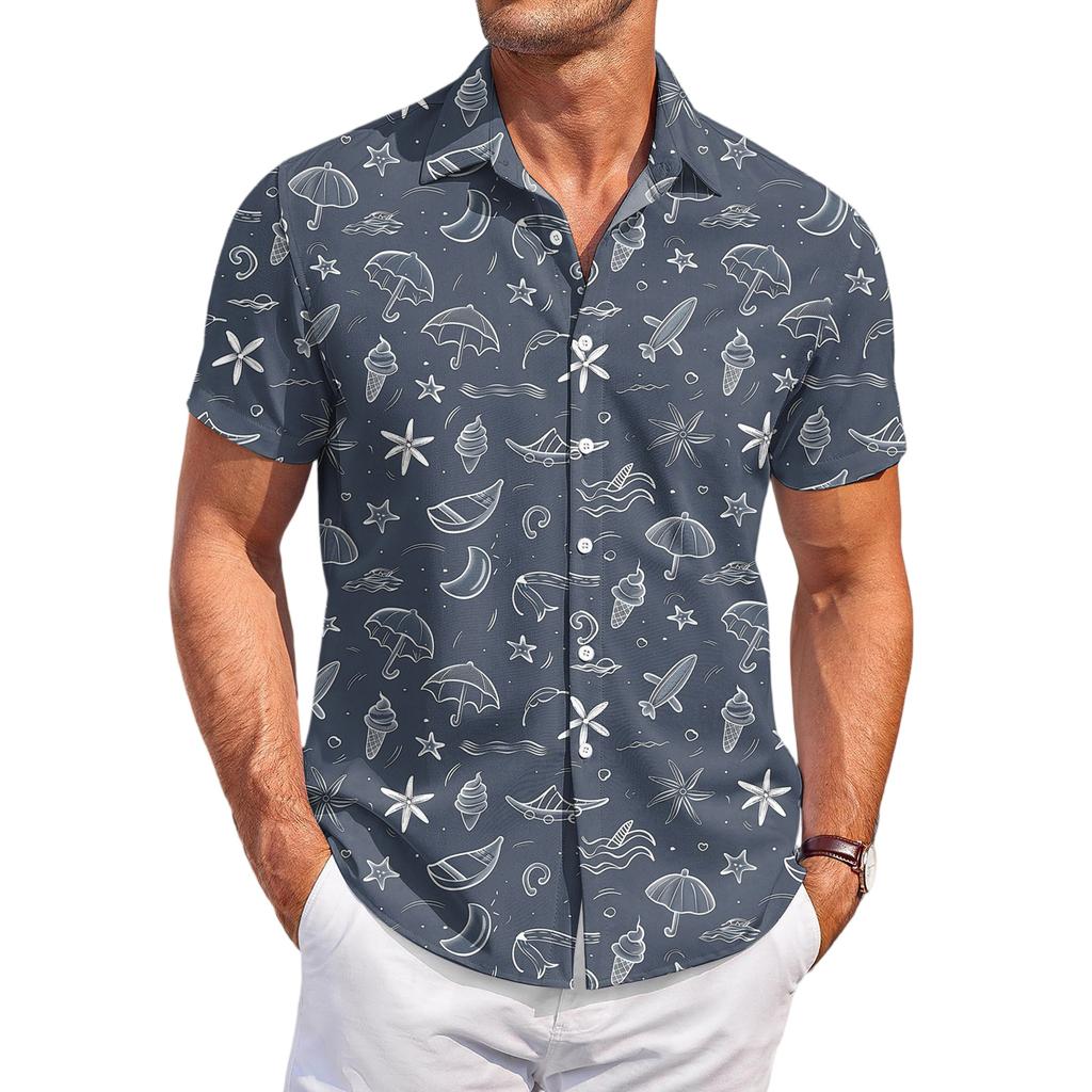 Camicia Casual da Uomo con Stampa a Maniche Corte