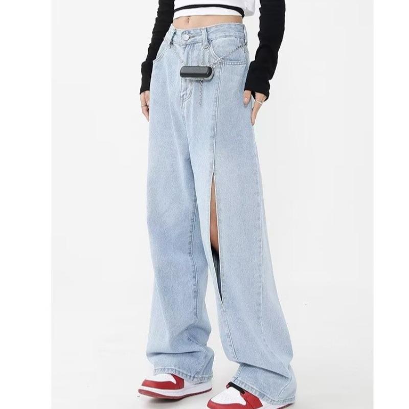 Women s High-Waisted Light Blue Ripped Straight-Leg Jeans - 2023 Spring/Summer Collection. Large