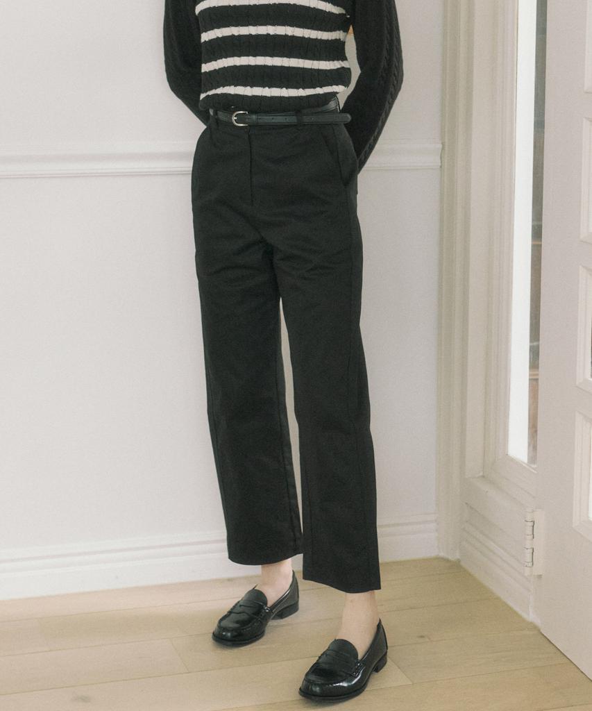 OURHOPE Belt Set Plain Cotton Pants - Black