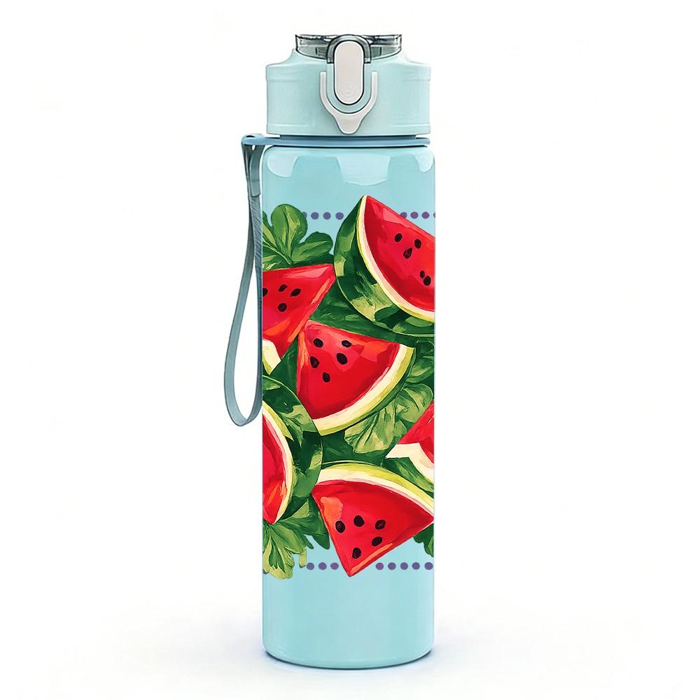 1PC Fresh Water Fruit Watermelon Sliced Print 750ml Color Plastic Sports Water Bottle Leakproof Flip Straw Lid Suitable for Sports Office Home Use