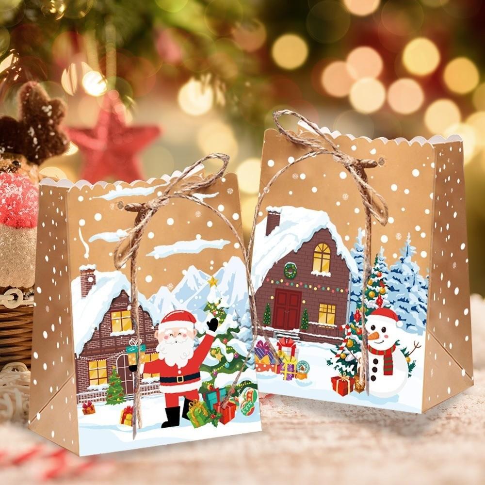10pcs Drawstring Closure Gift Wrapping Bags Thicken Snowman Gift Bags  Party Decoration