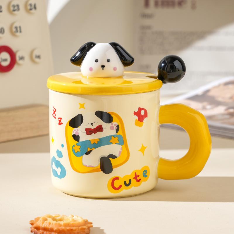 Ceramic Puppy Cup Birthday Gift Box Large Capacity Cup with Lid Spoon Global Couple Cup Souvenir