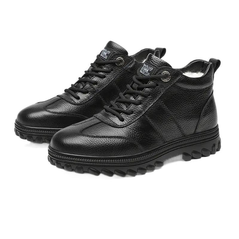 Winter Velvet Warm Men's Cotton Shoes Non-slip Rubber Sole Casual Leather Shoes Trendy New Men's Tooling Shoes Old Man Shoes