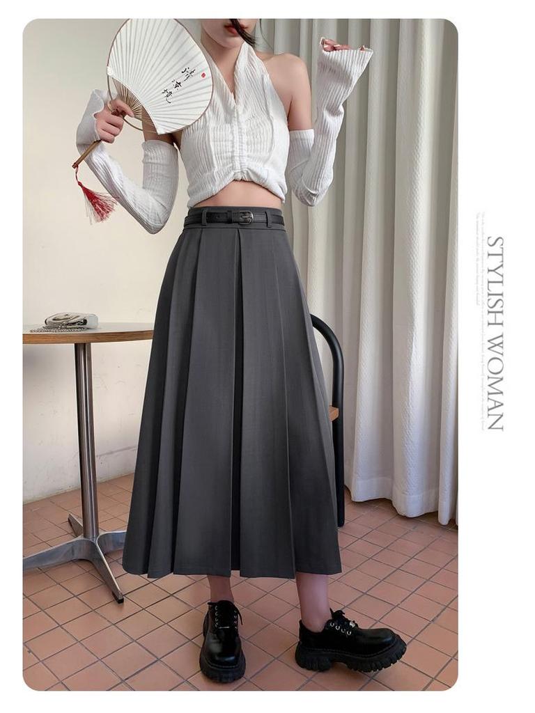 Women's Summer High-Waisted A-line Pleated Drape Skirt Suit
