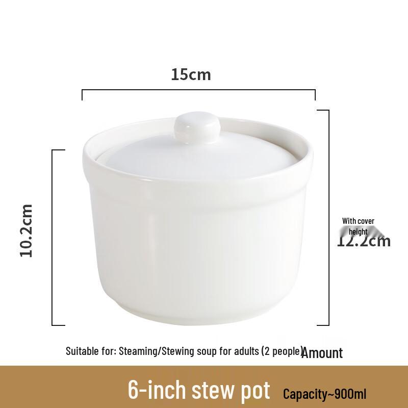6-inch Pure White Hotel Ceramic Double Boiler Stew Pot