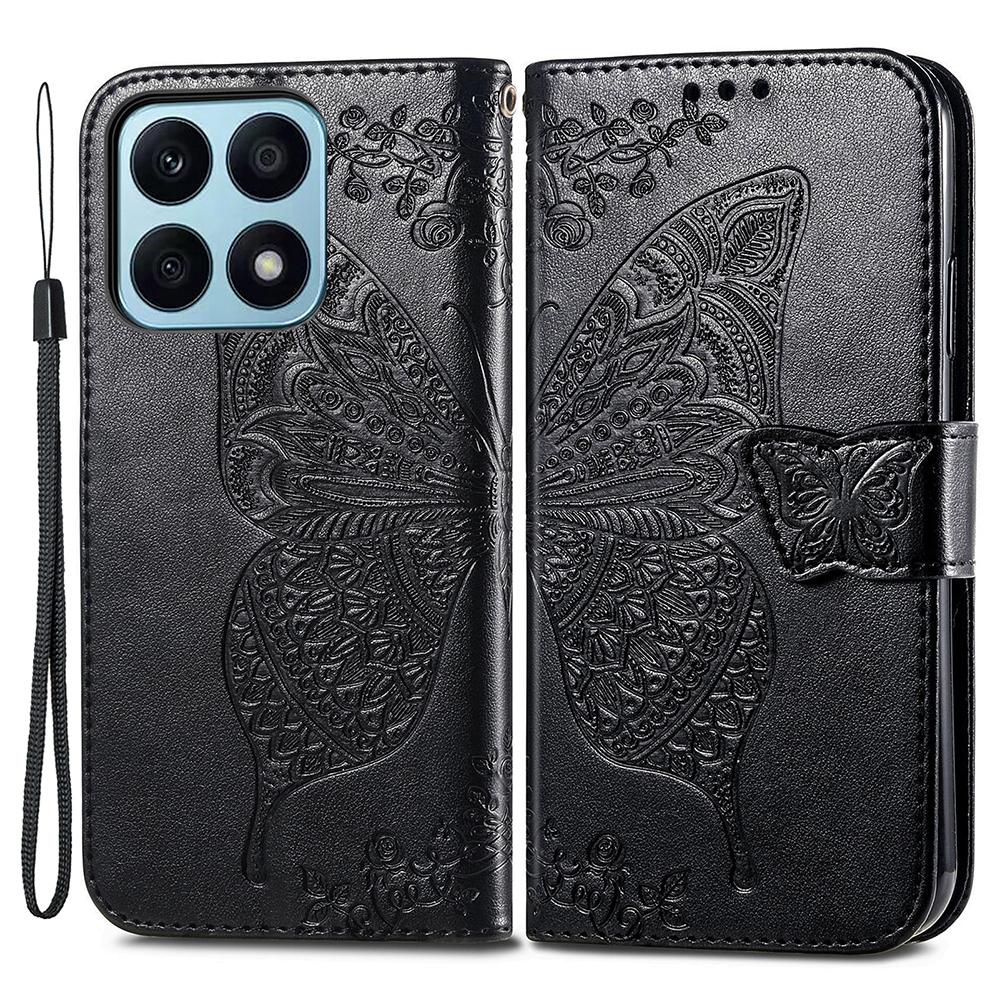 For Honor X8a 4G PU Leather Phone Case Stand Wallet Butterfly Imprinted Flip Cover