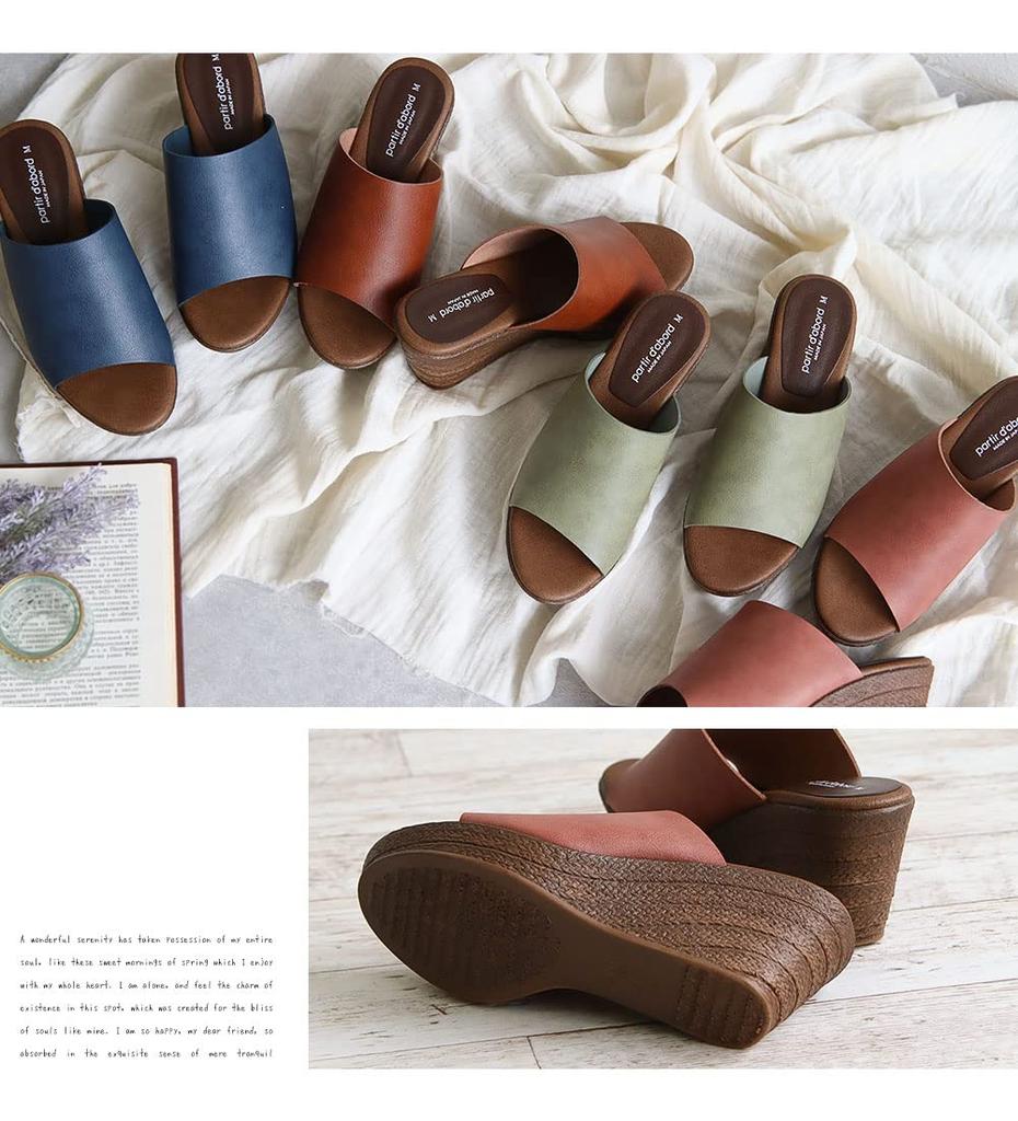 Made in Japan High Wedge Sandals Mules 8cm Heel Covered Sandals Mules 92970 Black LL [ArchContact]