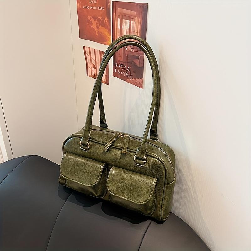 

Винтажная сумка через плечо в стиле преппи, сумка из искусственной кожи Y2K под мышками, модная женская сумка с несколькими карманами зелёный