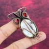 Rainbow Moonstone & Red Color Evil Eye Pendant Copper Wire Wrapped Owl Jewelry