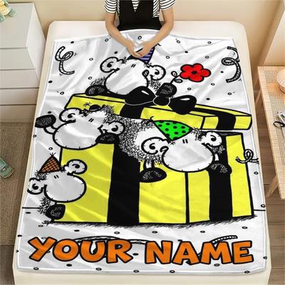 1PC Custom Name Sheepworld Patterned Flannel Blanket Suitable For All Seasons for Home Decor Warmth and Comfort Gifts Holiday Present