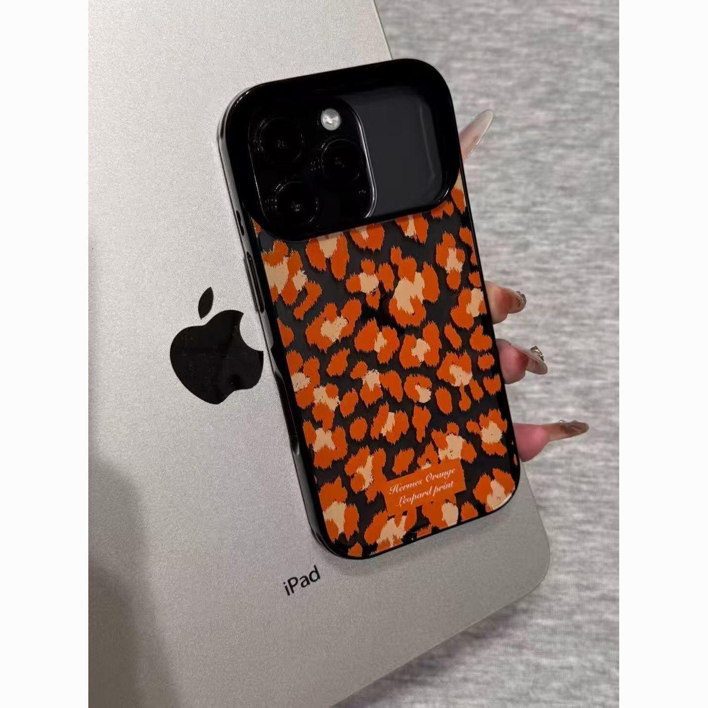 

Korean Style Orange Leopard Print Case for Apple 13/14/16Pro/17Pro/15ProMax Apple 15PRO