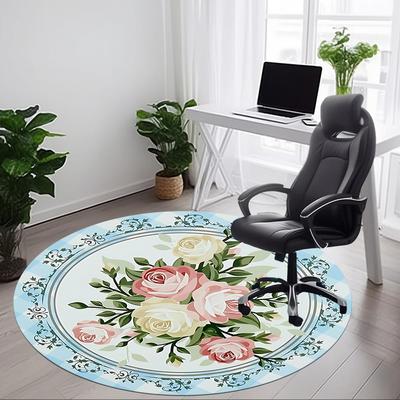1 Stück Rose Floralmuster Büro Runder Teppich, Teppich für Büro, Gaming, Leichte Runde Bodenmatte yy260208027