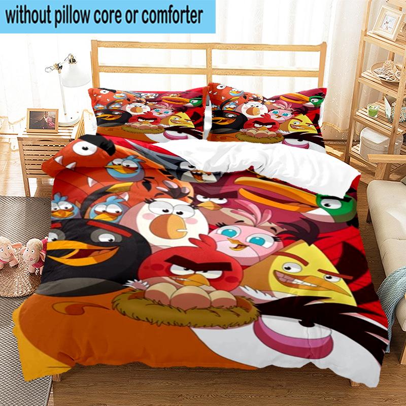3PCS Red Birds Characters Collage 3pcs Bedding,Including 3PCS Duvet Cover And 2pcs Pillowcases Perfect for Christmas,Ideal for Bedroom, Dormitory