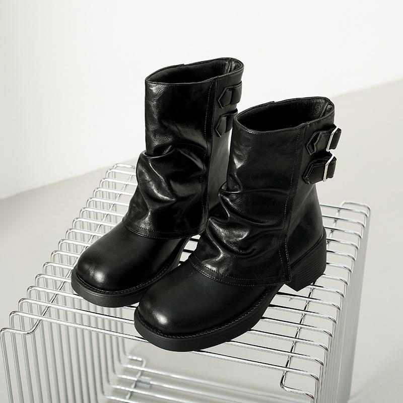 British Style Trouser Tube Boots Temperament Short Boots 2025 Autumn and Winter New Thin Fashion Versatile Belt Buckle Martin Boots