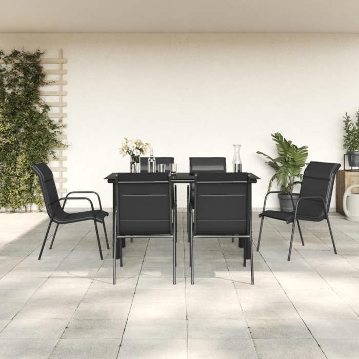 VidaXL 7-piece Garden Dining Set Black Textilene and Steel 3200713
