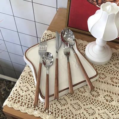 Dessertlöffel Kaffeelöffel Edelstahl Steakmesser und -gabel Holzgriff Westliche Küche Messer und Gabel