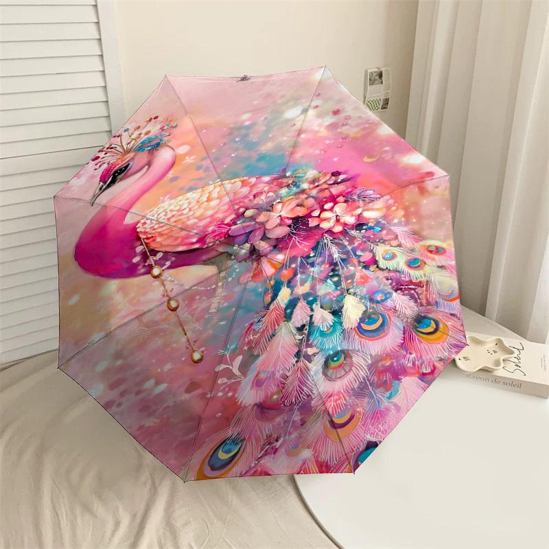 1pc Peacock Flowers Automatic Open/Close Umbrella Compact Folding Umbrella with 8-Rib Shaft for Women/Men, Elegant Birthday1179S