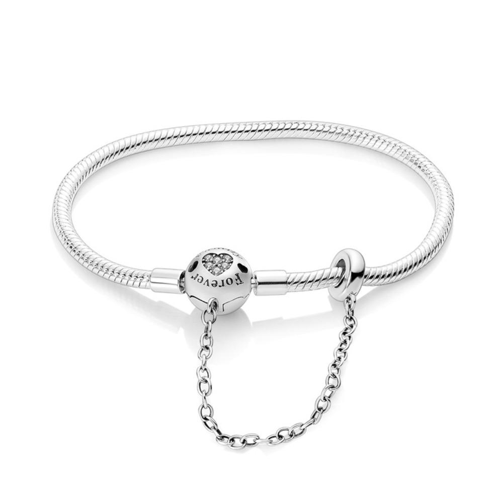 925 Silver Plated Copper Bracelet with Four Leaf Clover Dreamcatcher Snake Bone Chain Beads Pendant