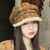 Autumn and Winter Vintage Plaid Plush Warm Octagonal Hat Versatile Beret, High-end Duck Tongue Painter Hat Hat for Women