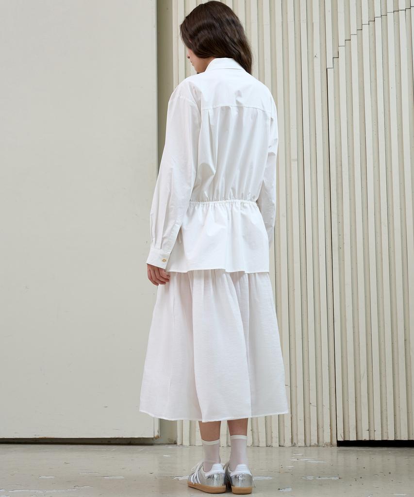 Mite Texture Block Shirts Dress_Ivory