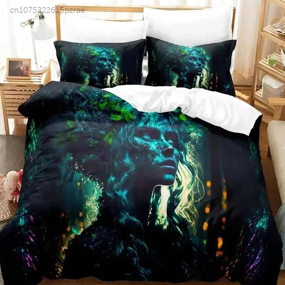 3D Print Mother Earth Blackligh Bedding Set Duvet Cover Bed Set Quilt Cover Pillowcase Comforter King Queen Size Boys Adult