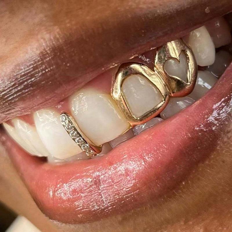 1 Stück Goldfarbener Alltagstauglicher Zahnschmuck Dental Grillz Hip Hop Hohles Herz Zahn Grillz Für Frauen