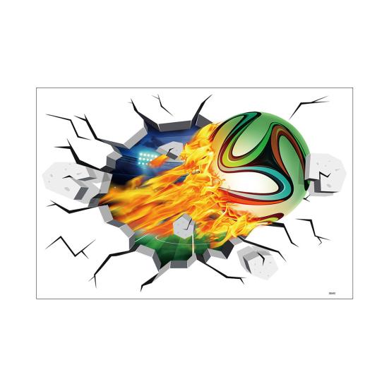 3D Soccer Wall Stickers, Self-Adhesive Soccer Ball Wallpaper Poster, Sports Ball Breakthrough Wall Decals for Boys Bedroom Playroom