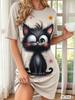 Fashion 3D Print Summer Dress Loose Casual Short Sleeve O-Neck Mini Dress