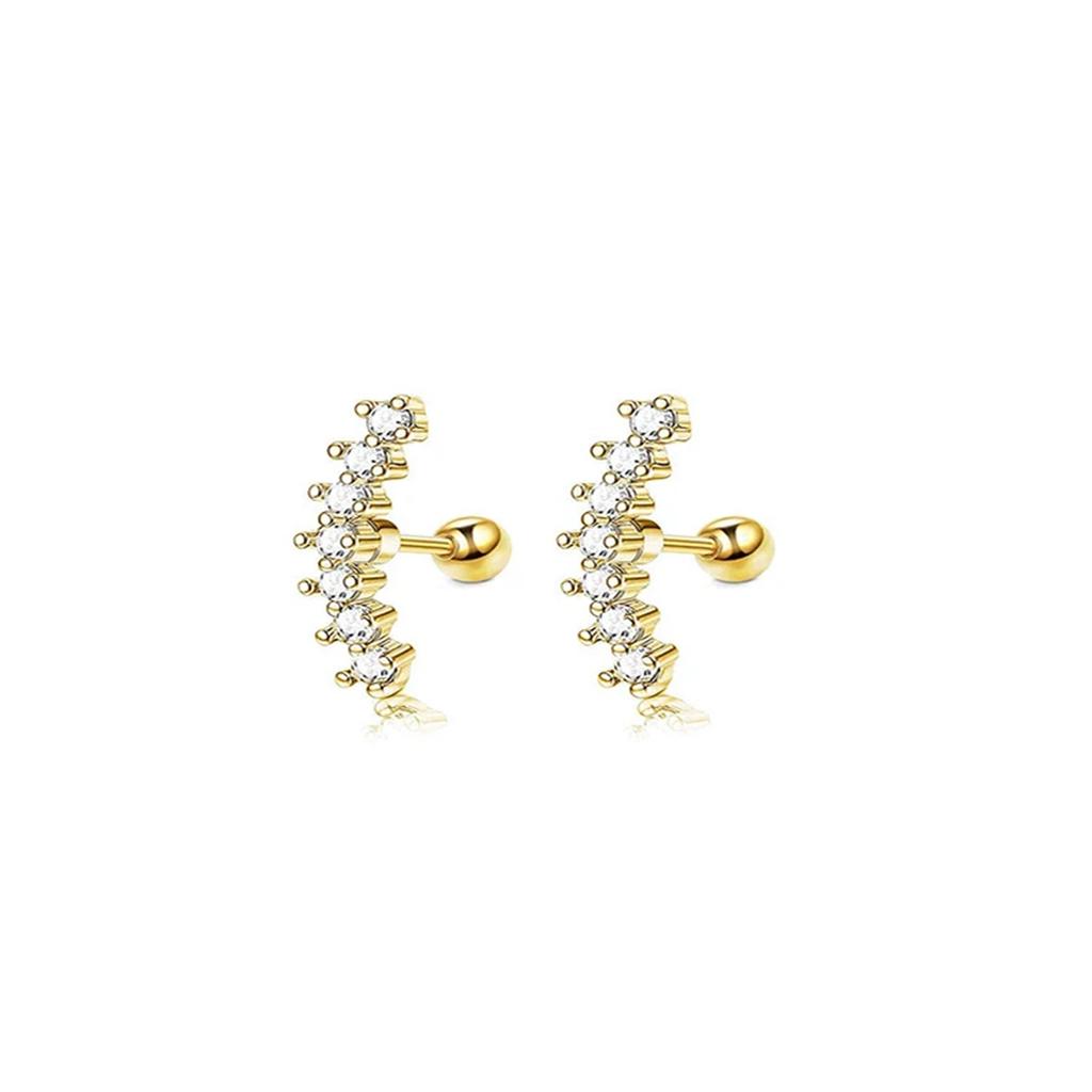 2pcs Hypoallergenic Stainless Steel Cartilage Stud Earrings,Eye Flame Moon Barbell Back Stud Cubic Zirconia Piercing Jewelry
